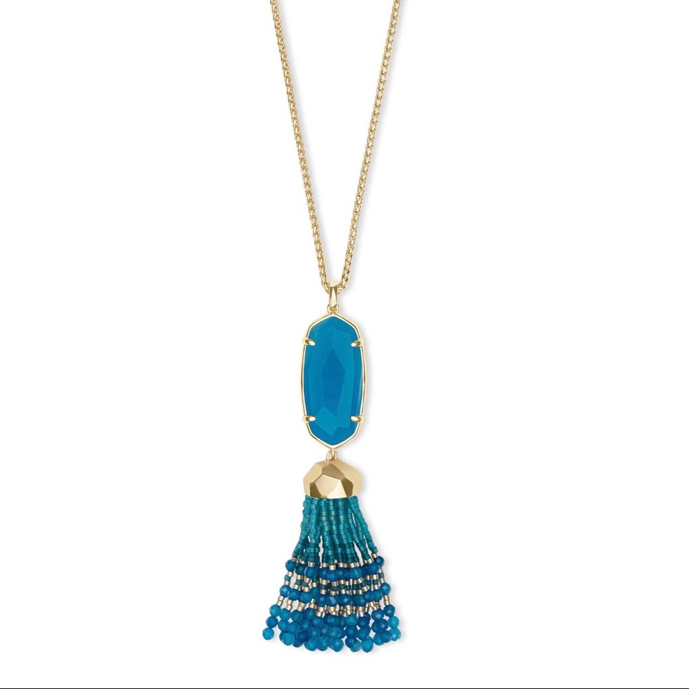 NWT Kendra Scott Eva Necklace Teal Agate & Yellow - Picture 5 of 11